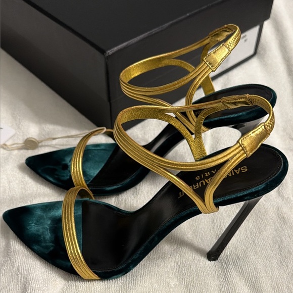 Saint Laurent Gold and Dark Green Heels - Picture 2 of 3
